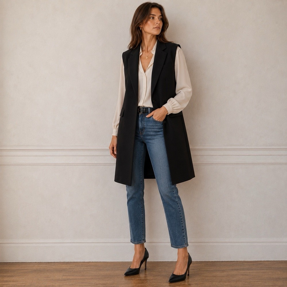 BCBG Maxazria Longline Sleeveless Blazer Vest Size S Tailored Duster Minimalist